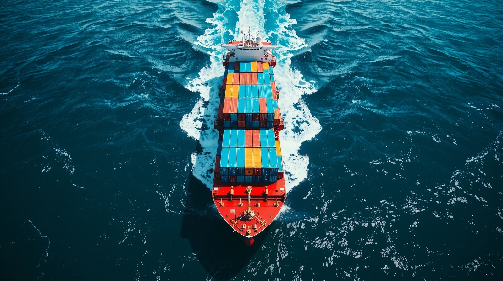 Maritime container vessel in transit